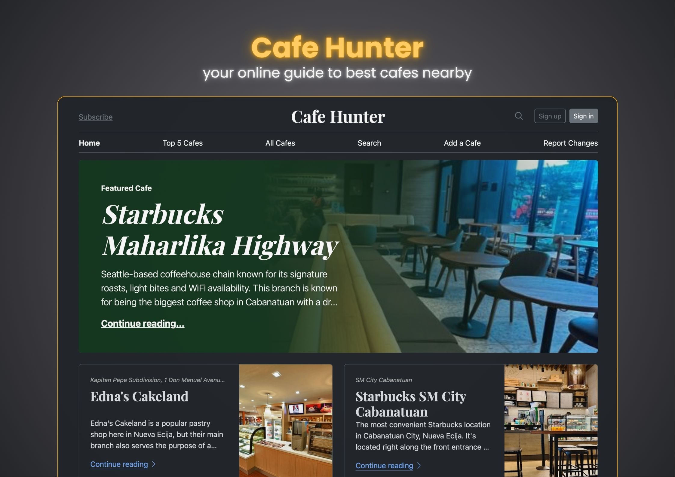 screenshot of Cafe Hunter